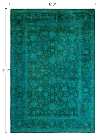 Overdyed, One-of-a-Kind Hand-Knotted Area Rug Green, 6'3"x9'1"