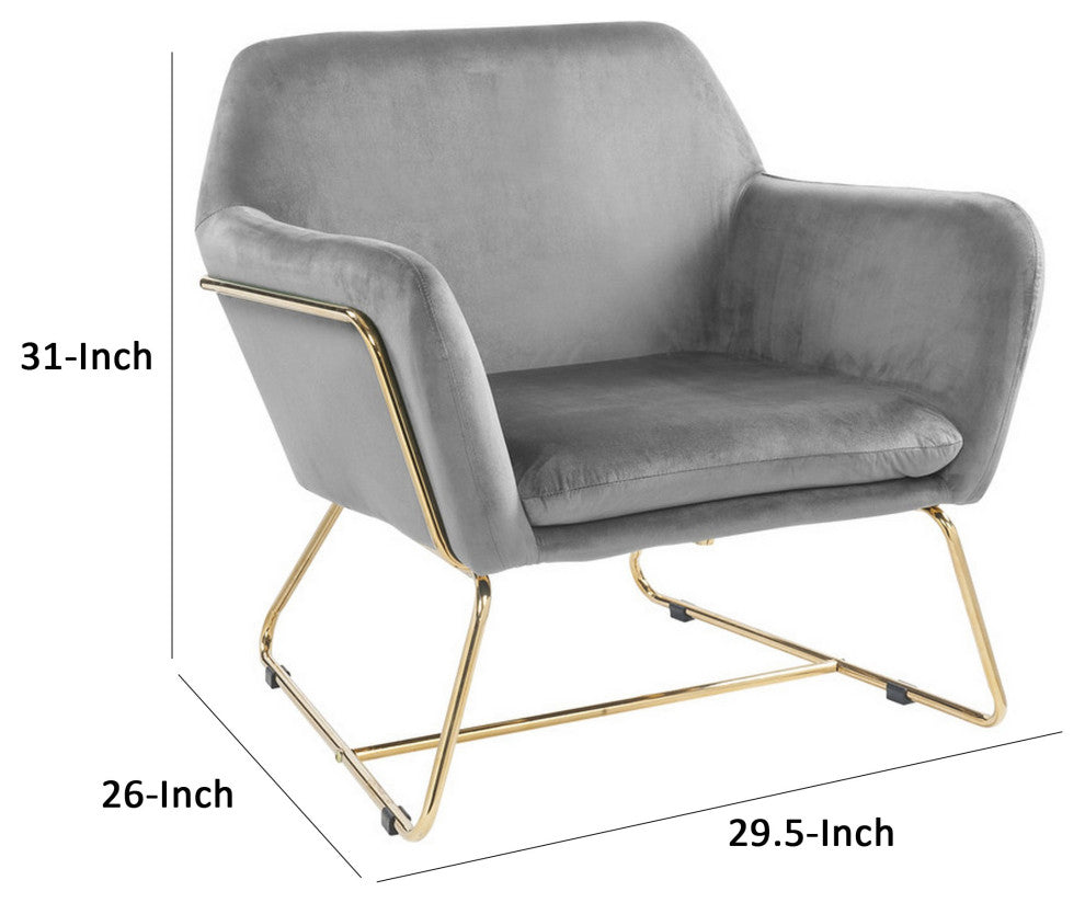 Benzara BM287937 Modern Accent Chair, Padded Seats and Metal Frame, Gray Velvet