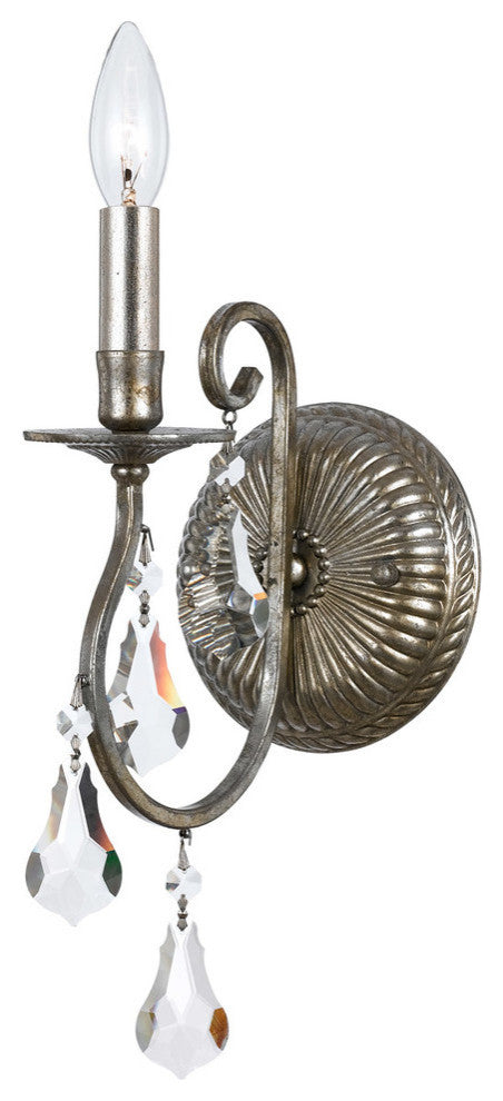 Ashton 1-Light Sconce, Olde Silver With Hand Cut Crystal