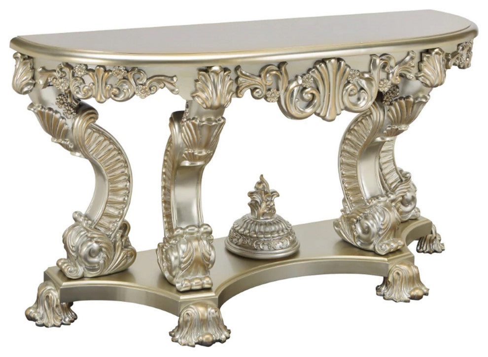 Benzara BM279000 Esen 67" Crescent Sofa Table Sideboard Console Antique Gold