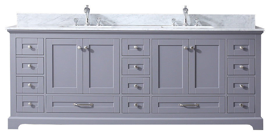 84" Double Vanity Dark Gray, White Carrera Marble Top, White