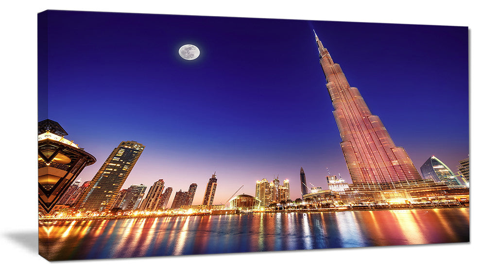 Burj Khalifa Night Landscape, Large Cityscape Canvas Art Print, 60"x28"