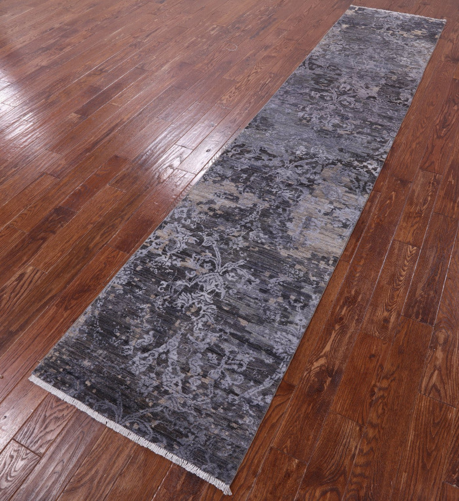 2' 8" X 11' 10" Runner Modern Handmade Wool and Silk Rug Q10335