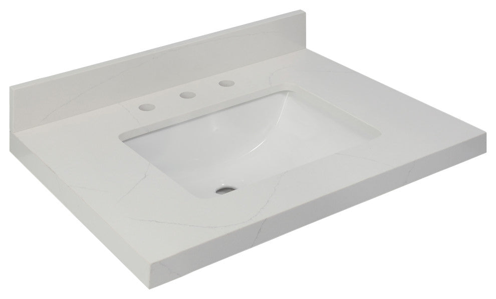 Chantilly White Quartz Top With Mounted White Rectangular Ceramic Basin, 31"