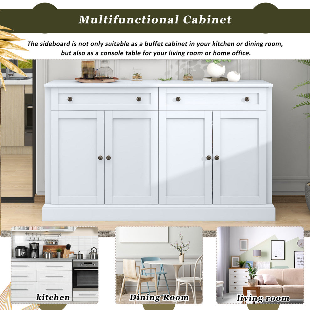 TATEUS 58" Kitchen Sideboard Storage Buffet Cabinet, White