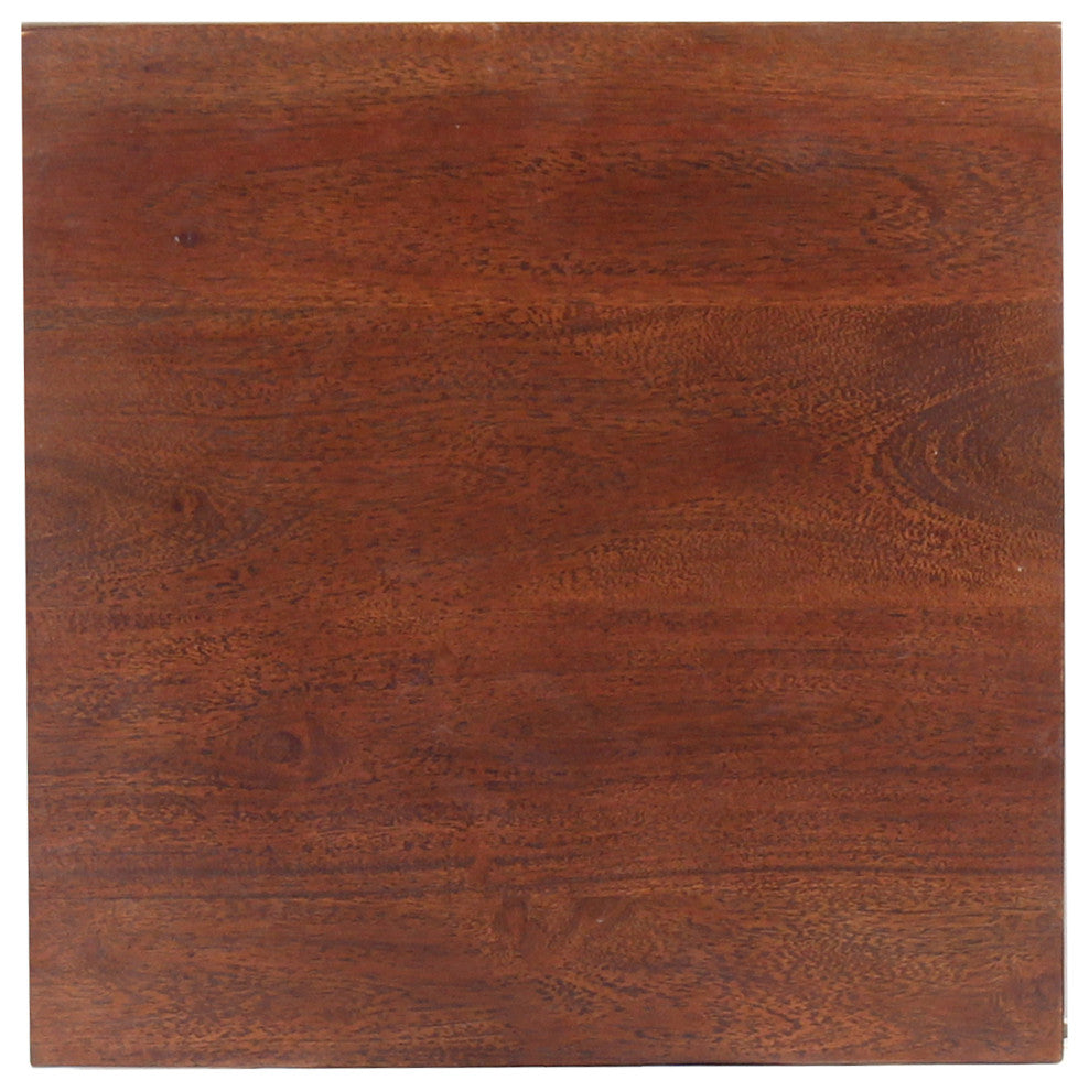 Benzara UPT-270550 Acacia Wood Side End Table, Block Pedestal, Walnut, White