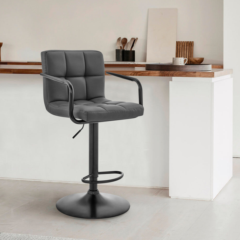 Laurant Adjustable Gray Faux Leather Swivel Bar Stool