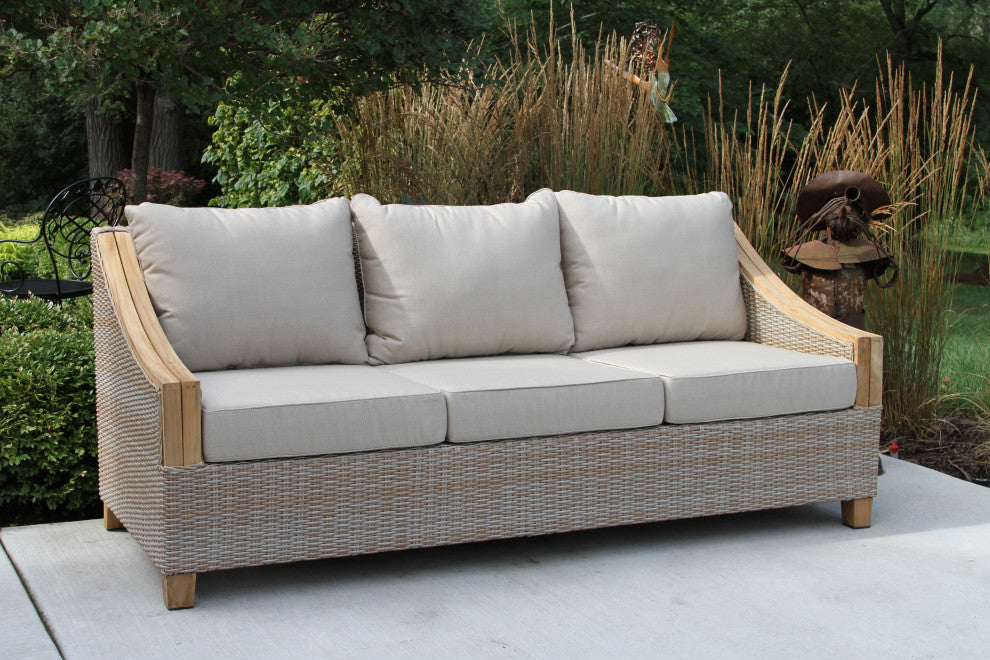 Ash Wicker And Teak Sofa With Sunbrella Fabrics