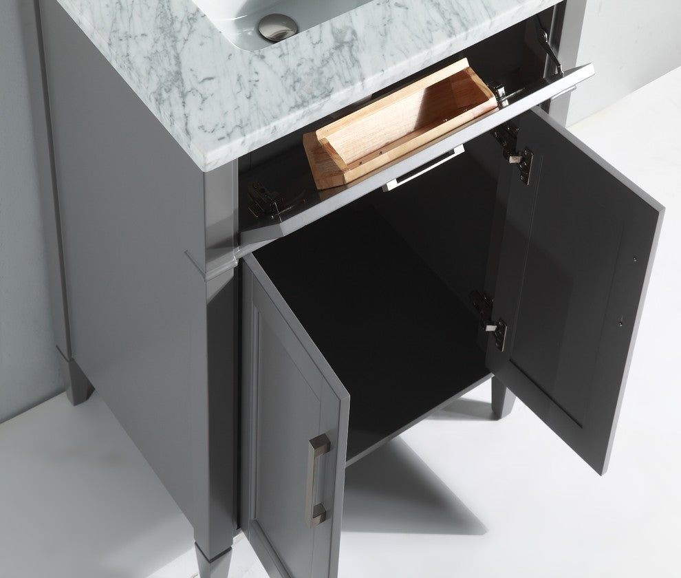 Vanity Set With Carrara Marble Top, 30", Gray, Led Sensor-Switch Mirror