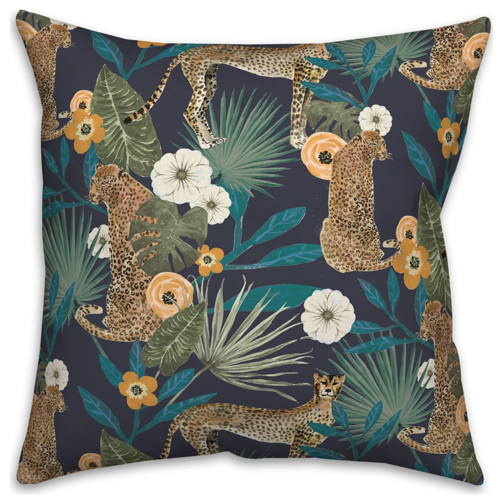 Tropical Cheetah Navy 18x18 Spun Poly Pillow