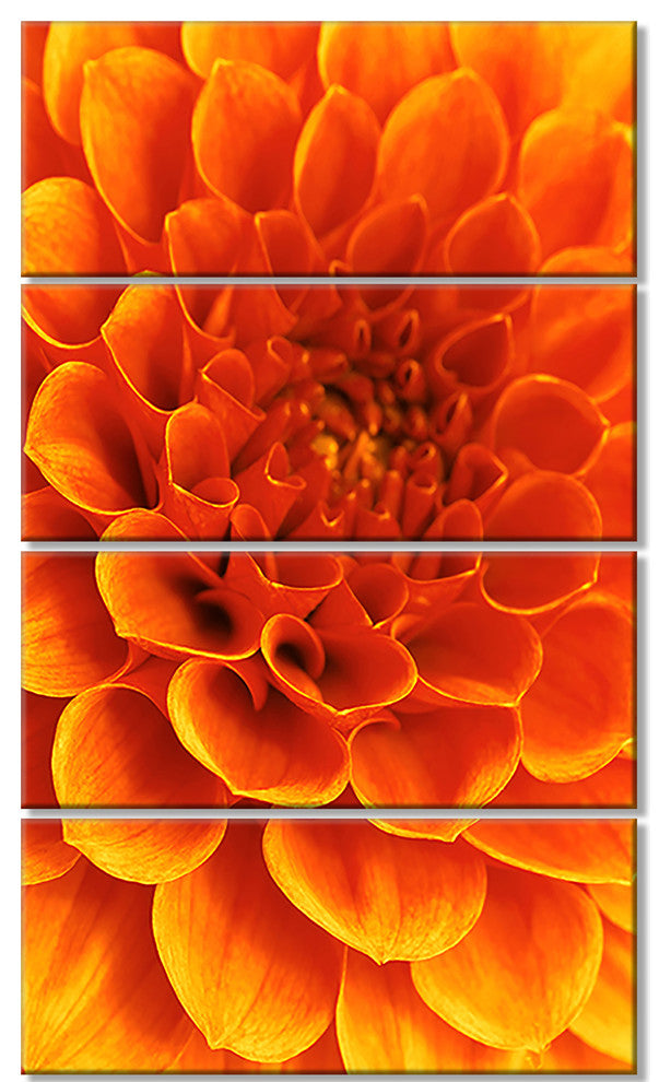 Orange Abstract Flower and Petals, Floral Canvas Art Print, 28"x48", 4 Panels