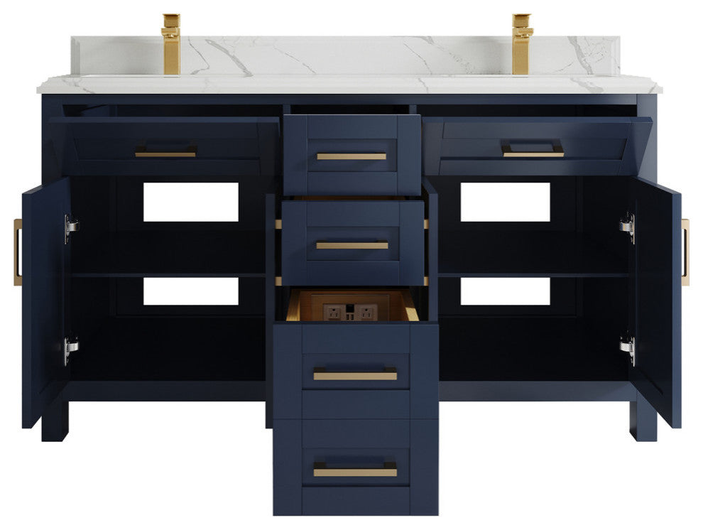 Cambridge 60 Double Bathroom Vanity in Hale Navy Blue 1.5" Calacatta Laza