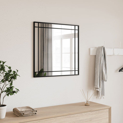 vidaXL Mirror Decorative Wall Mounted Make up Vanity Mirror Black Square Iron