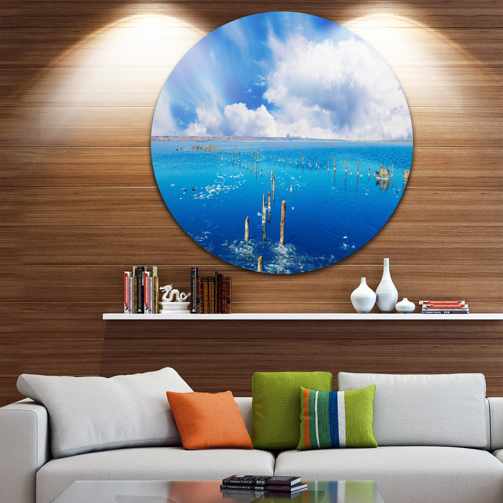 Beautiful Blue Salk Lake, Seascape Round Metal Wall Art, 11"