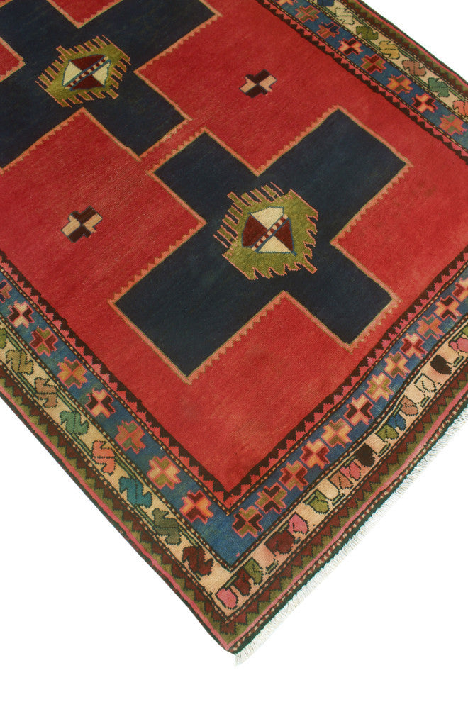 Fine Vintage Distressed Fawad Red/Navy Runner, 3'9x10'4