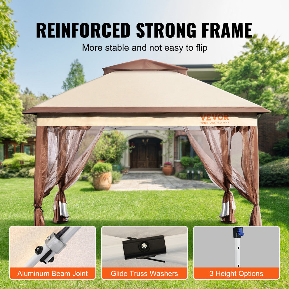 VEVOR Patio Gazebo Pop-up Gazebo Tent 11x11'' for 8-10 Person With Mesh Netting