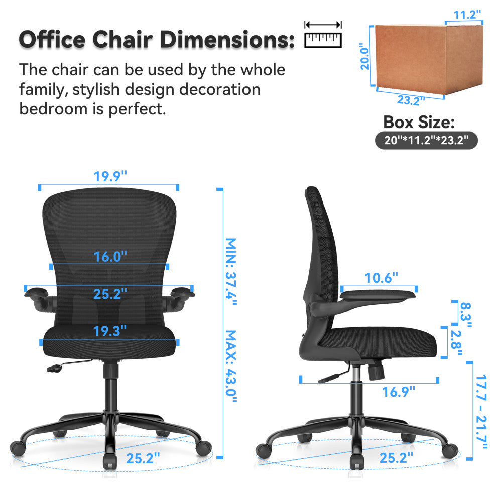 SEYNAR Ergonomic Breathable Mesh Desk Chair, Computer Chair with Armrests, Black