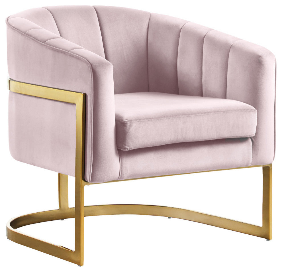 Carter Velvet Upholstered Accent Chair, Pink
