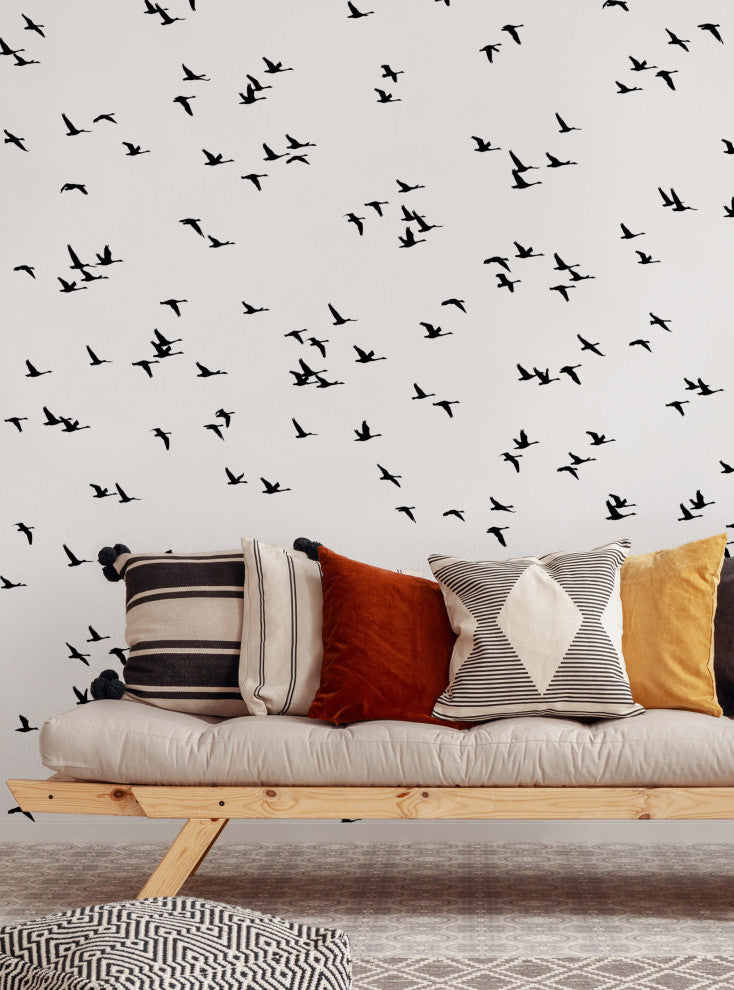 Soaring Birds Peel and Stick Vinyl Mural, Black, 24"w X 96"h, 6 Panel Set