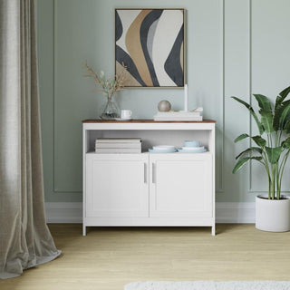 Mayfield 40" Classic Buffet and Sideboard with Double Door Storage Cabinet, Walnut Top/White Frame