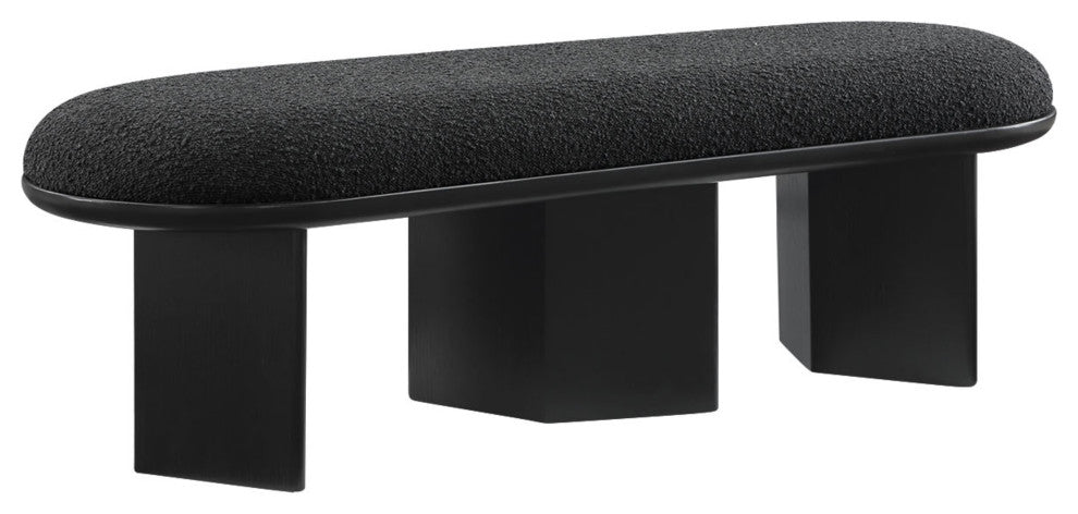 Wilshire Boucle Fabric Upholstered Bench, Black, Black Finish