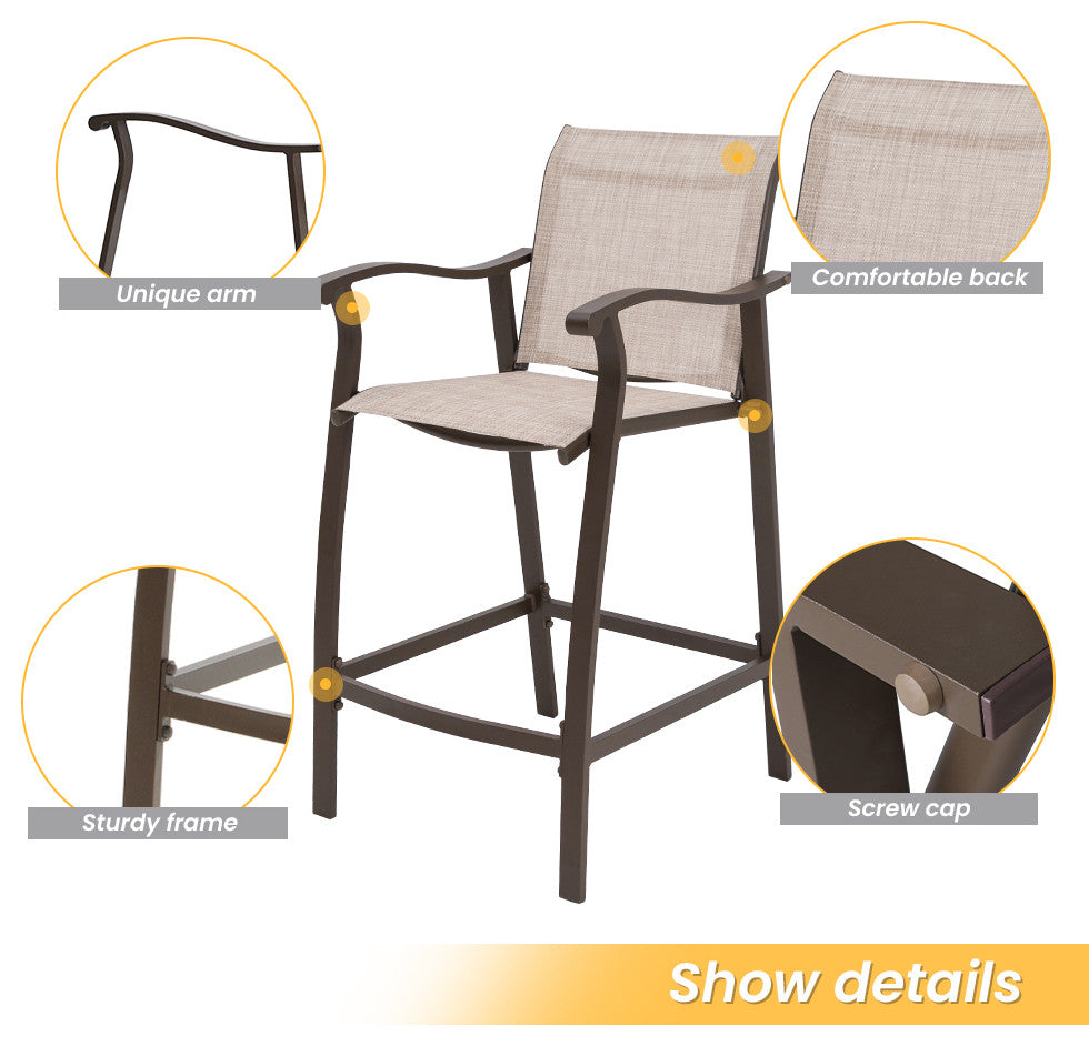 Outdoor Bar Stools Patio Bar Chairs, Set of 2, Beige