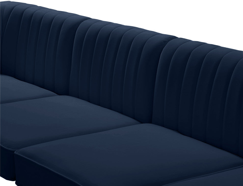 Alina Velvet Modular U-Shaped Sectional, Navy, 7-Piece: 5 Armless Chair, 2 Corner Chair