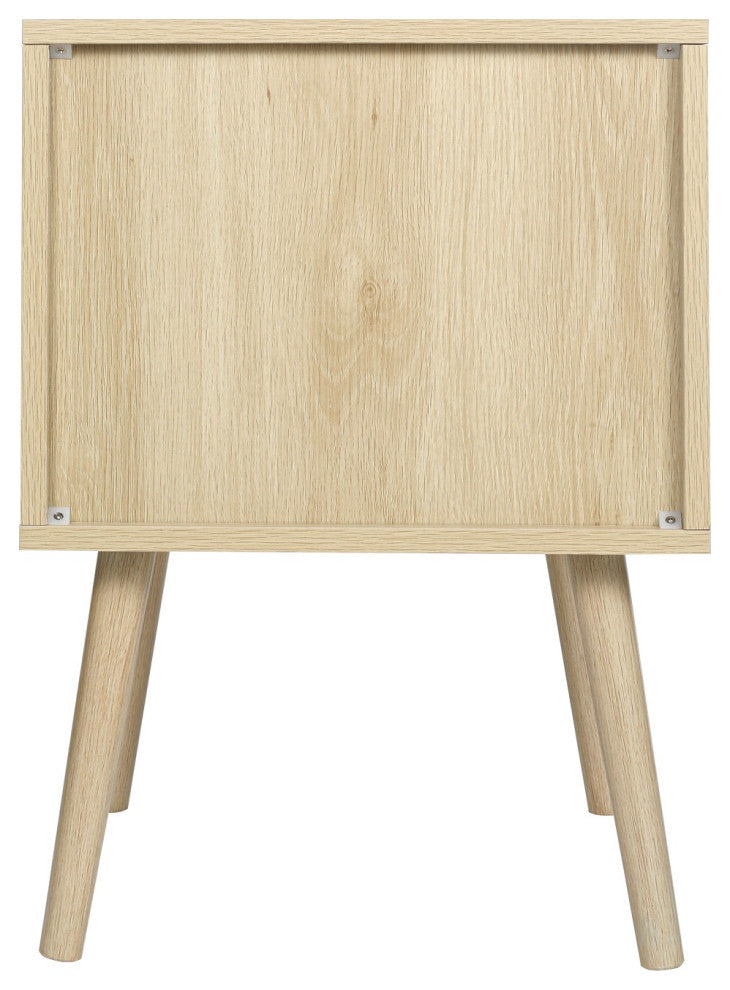 Rattan Solid Wood Legs Nightstand, Bedside Table With 1 Rattan Drawers Natural