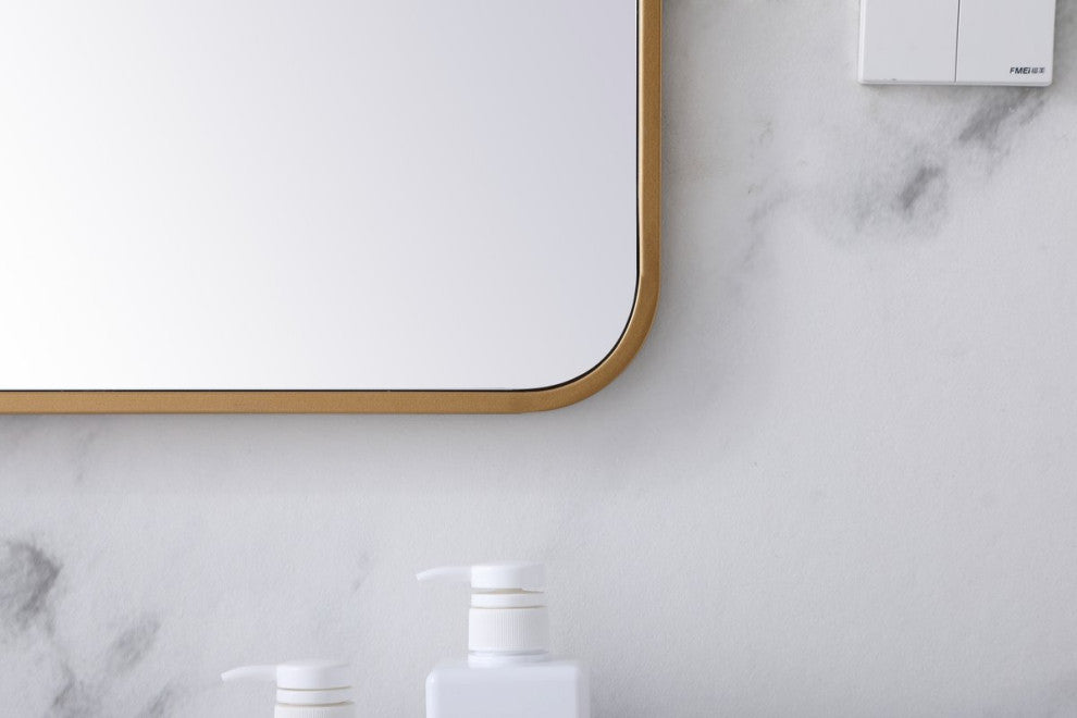 Ellis Soft Corner Metal Rectangular Mirror, Brass, 27"x40"