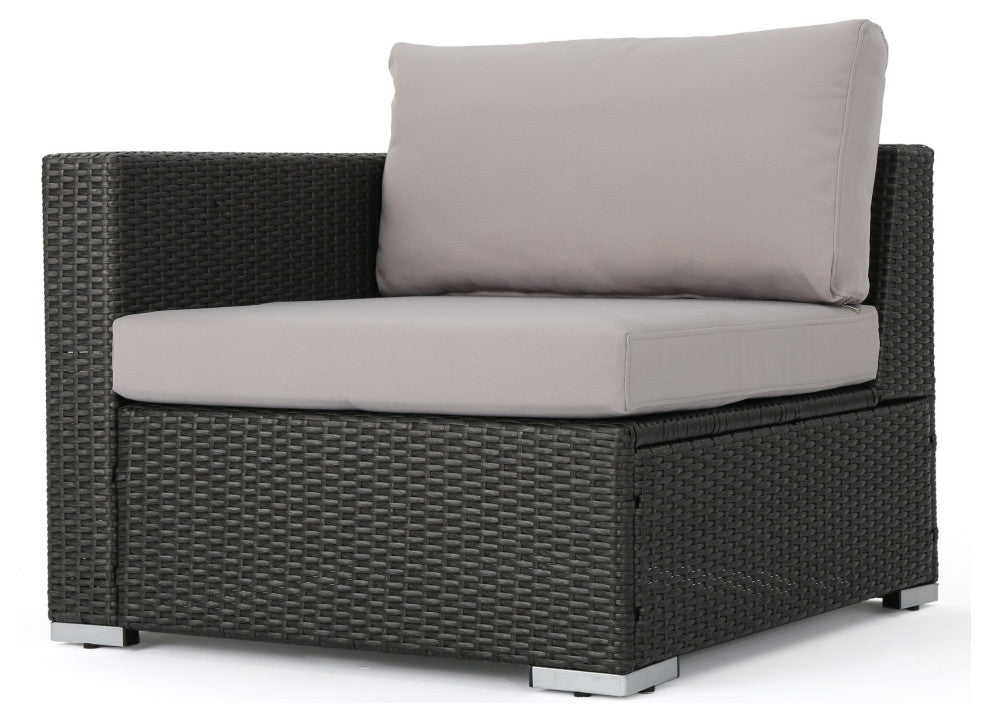 GDF Studio Tammy Rosa Outdoor 5 Seat Wicker Sectional Sofa Set, Gray/Silver