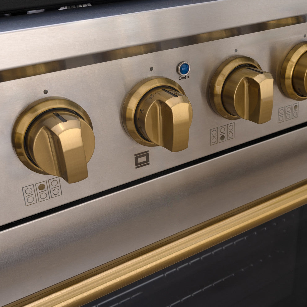 36" Slide-in Freestanding Gas Range & 5.2 Cu. Ft. Oven,6 Burners.Stainless Steel, Stainless Steel & Gold, 36"