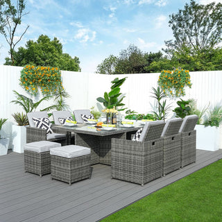 10-Seat Outdoor Rectangular Long Dining Wicker Set, Gray