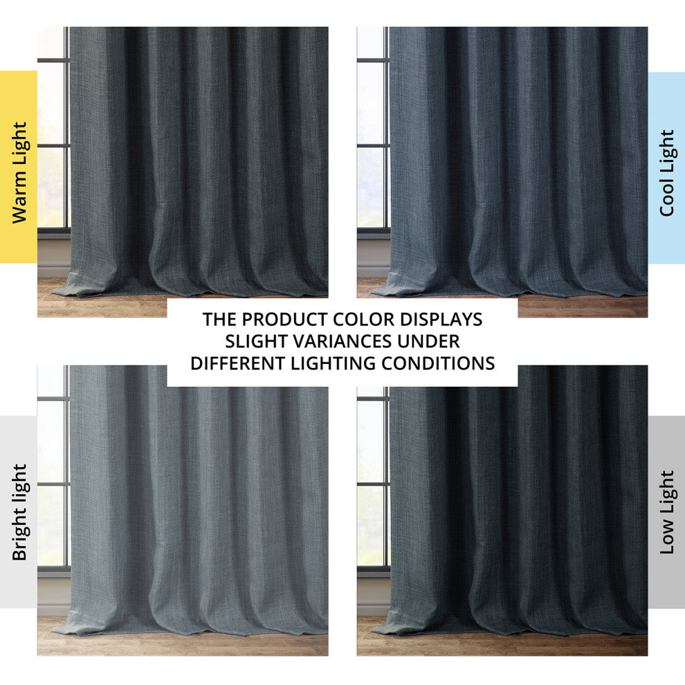 Faux Linen Darkening Curtain Single Panel, Reverie Blue, 50"x96"
