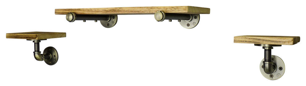 Cape Coral Farmhouse Industrial Set 24" and 8" Wide 3-Piece Shelf, Brushed Brass
