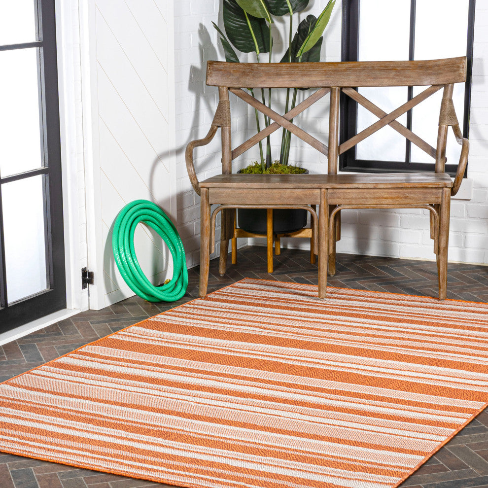 Castara Wavy Stripe Modern Indoor/Outdoor Area Rug, Orange/Cream, 5x8