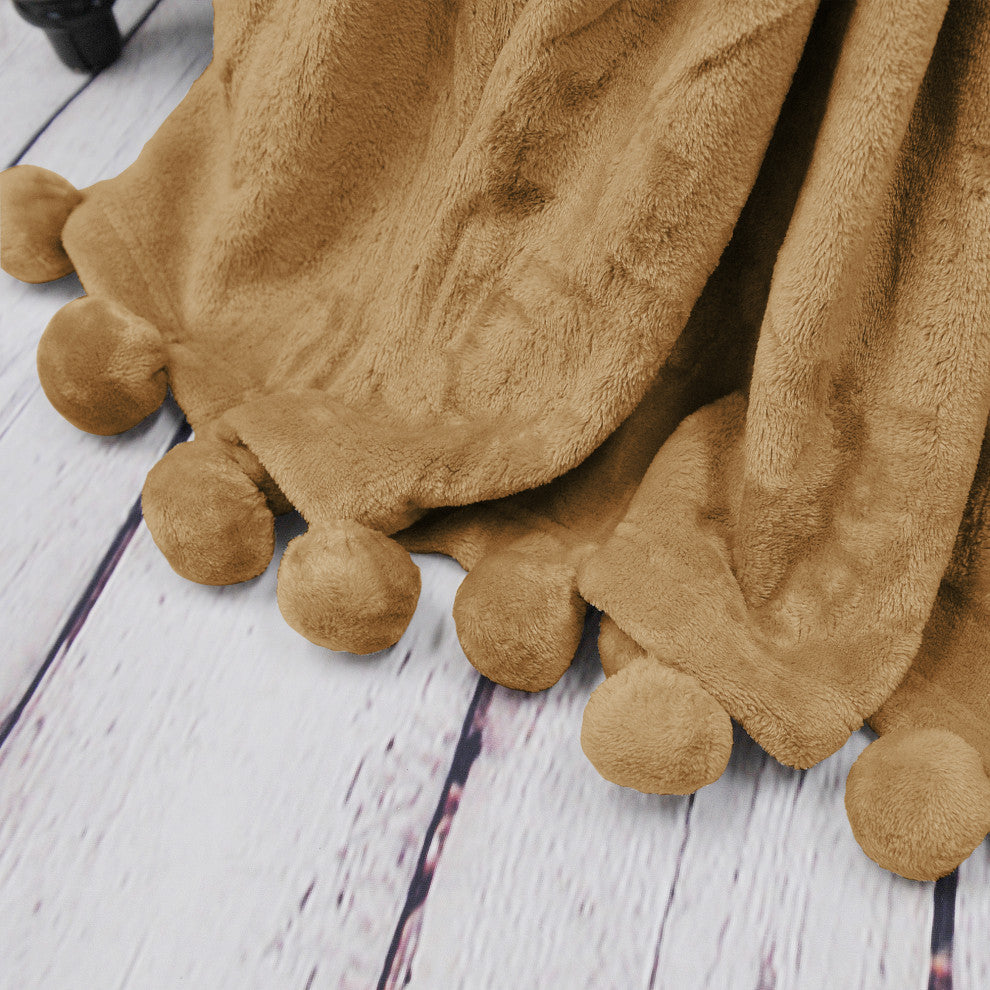 Pom Pom Flannel Fleece Throw Blanket, Amphora, 50" X 60"