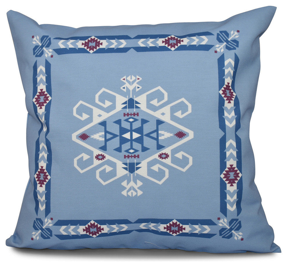Jodhpur Border 3, Geometric Print Pillow, Blue, 18"x18"