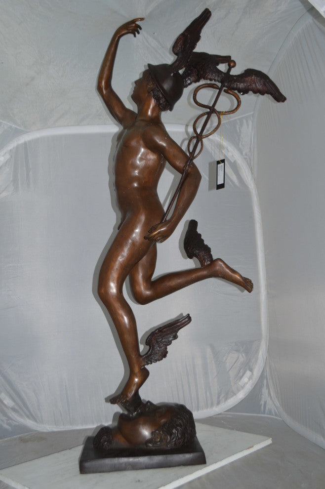 19th Century Mercury Bronze Statue -  Size: 23"L x 13"W x 64"H.