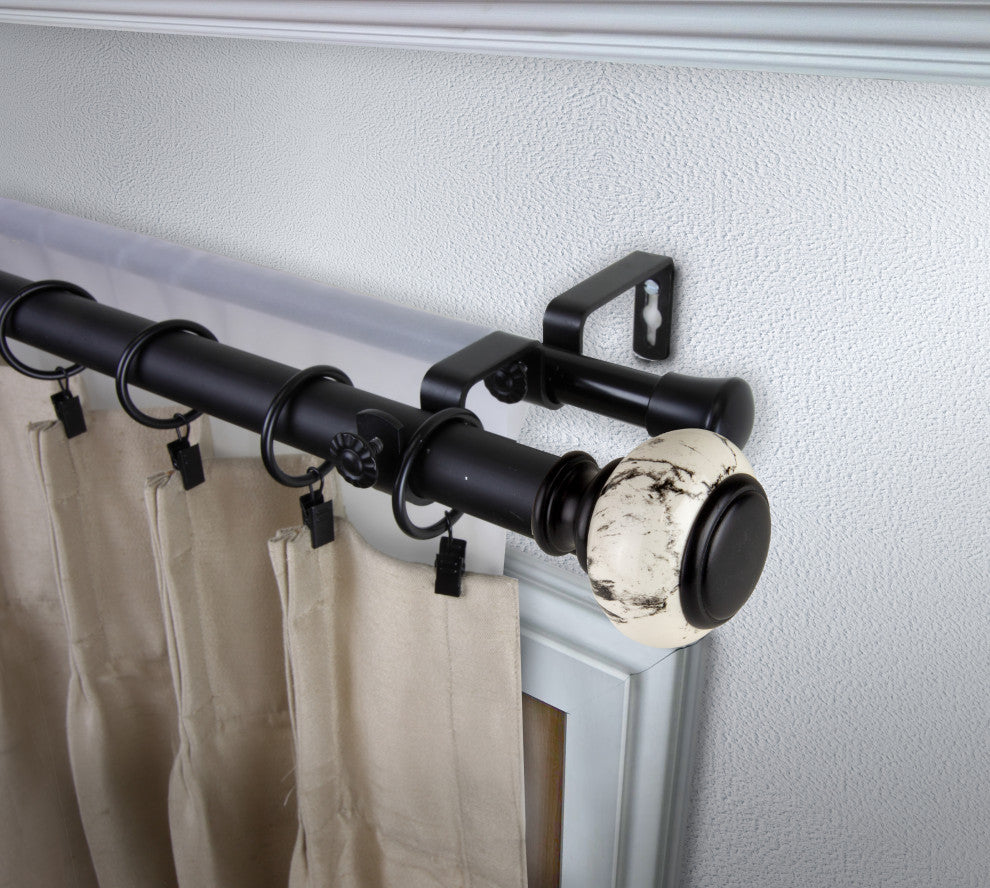 Everly 1" Diameter Double Curtain Rod, Black, 66-120"