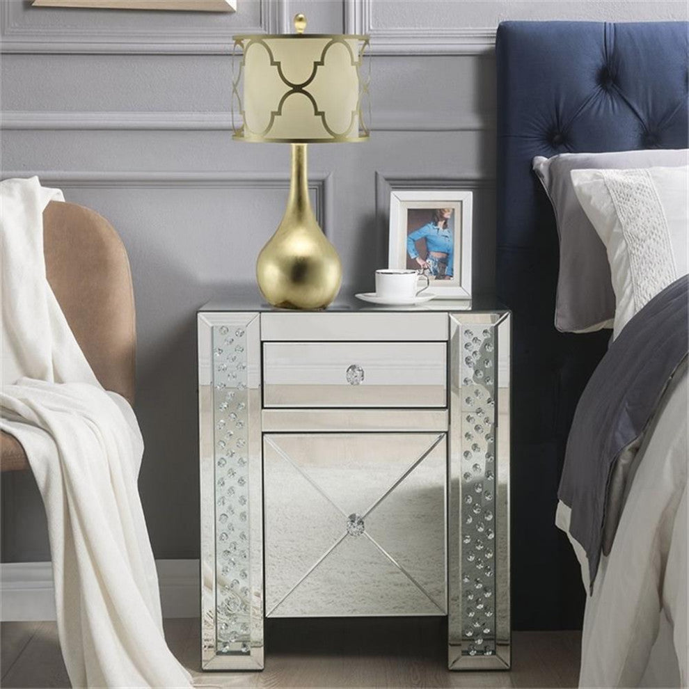 ACME Maisha 2 Drawer Mirrored Nightstand
