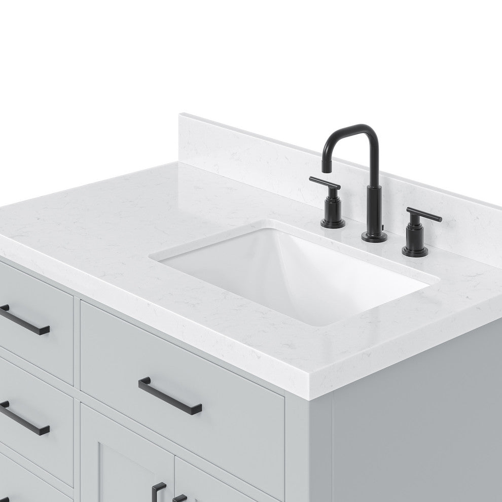 Ariel Hepburn 36" Right Offset Single Rectangle Sink Vanity, Carrara Quartz