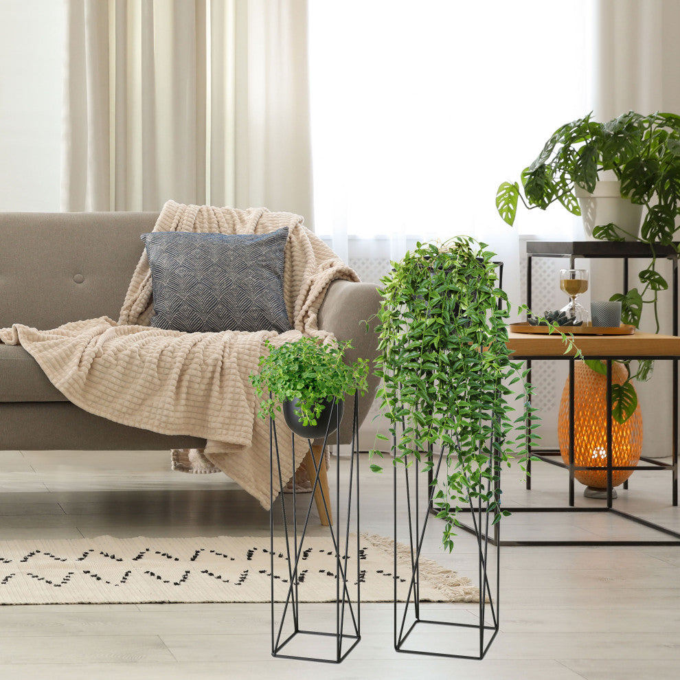 2 Piece Tall Plant Pots and Stand