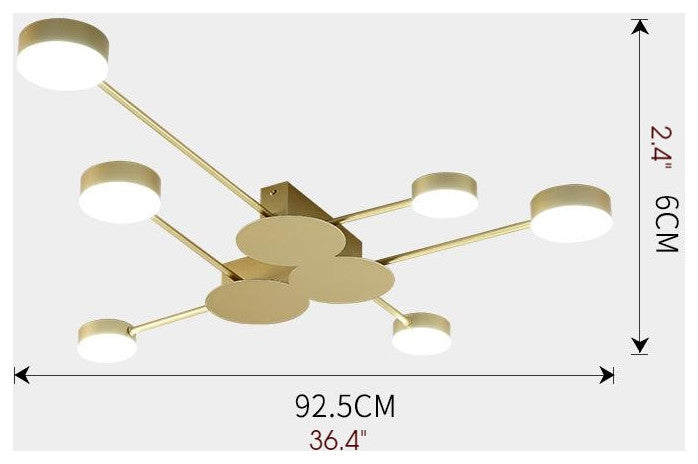 Carouge | Cruciform LED Ceiling Chandelier, Gold, 6 Heads