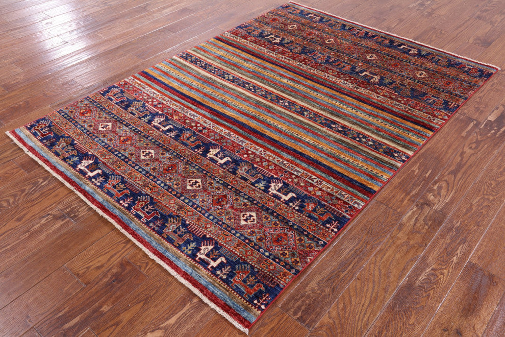 Persian Gabbeh Tribal Hand Knotted Rug 4' 8" X 6' 8" Q8033