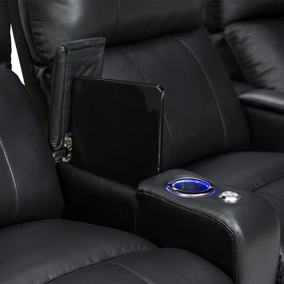 Seatcraft Monterey Leather Home Theater Seating Power Recline, Black, Row of 2
