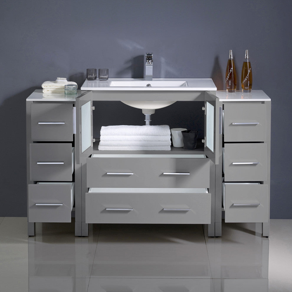 Torino Modern Bathroom Cabinets With Integrated Sink, Gray, 54"