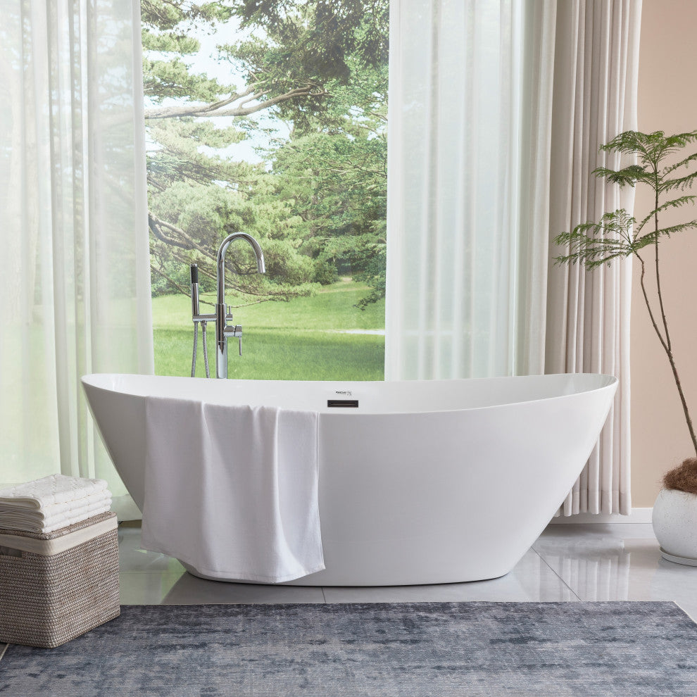 Vanity Art 71" x 33" Acrylic Freestanding Soaking Bathtub, White/Oil Rubbed Bronze
