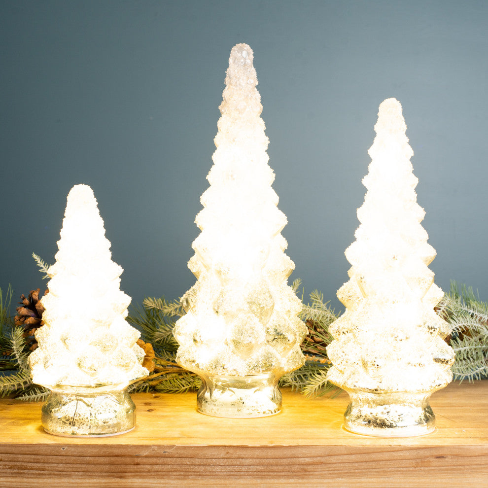 LED Frosted Glass Tree Decor, 3-Piece Set