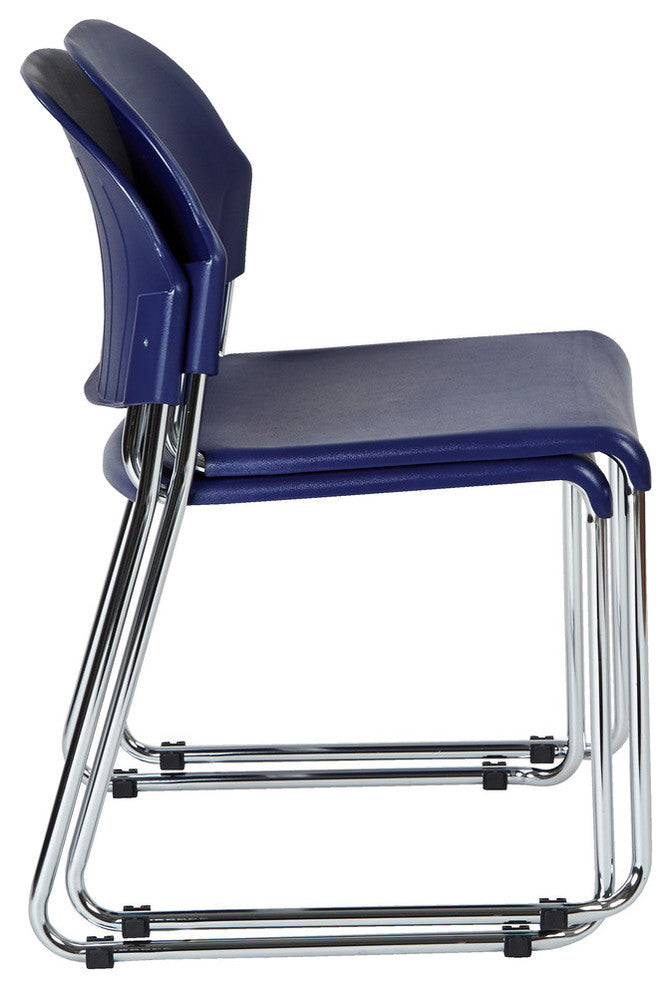 Set of 2 Stack Chair With Plastic Seat and Back, Blue