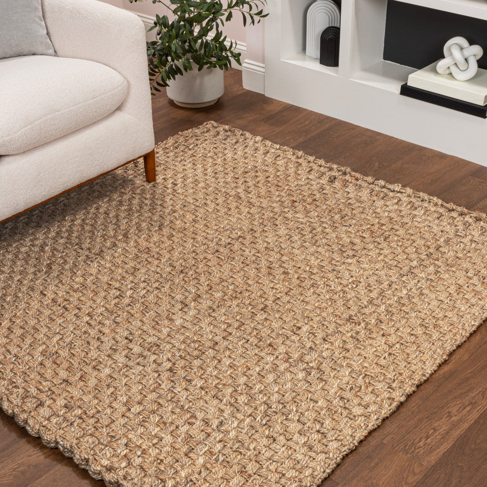 Estera Hand Woven Boucle Chunky Jute Natural 6' Square Area Rug